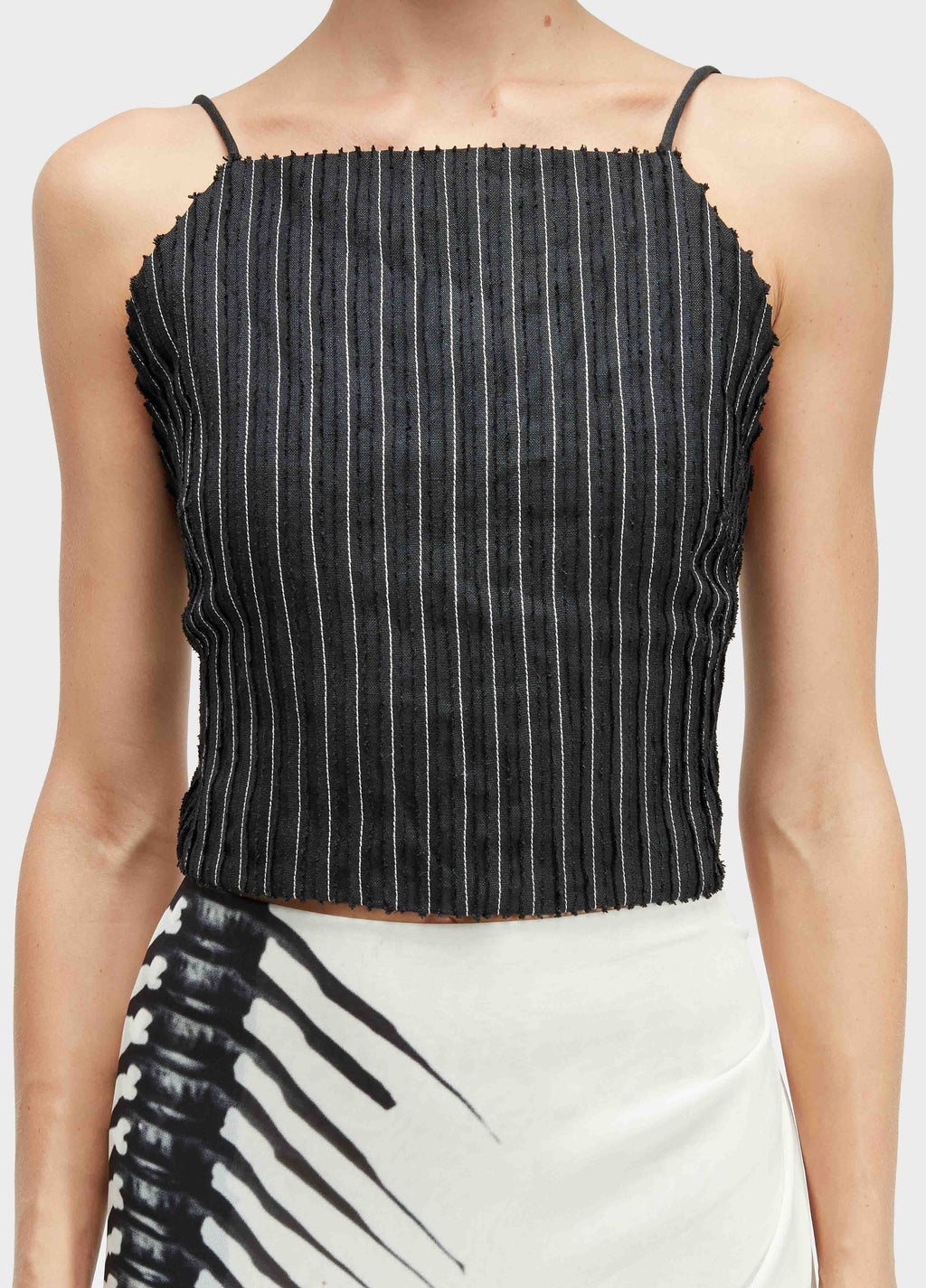 STRAPPY SMOCKED LINEN BLOUSE