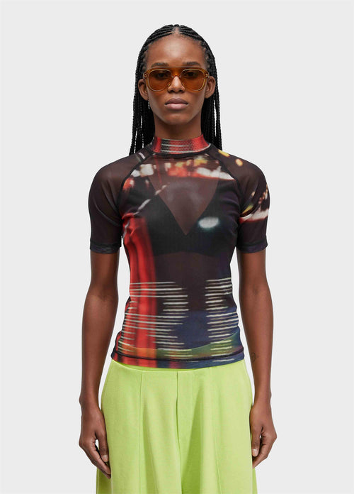 SURFING THE CITY TULLE SHORT SLEEVE BLOUSE