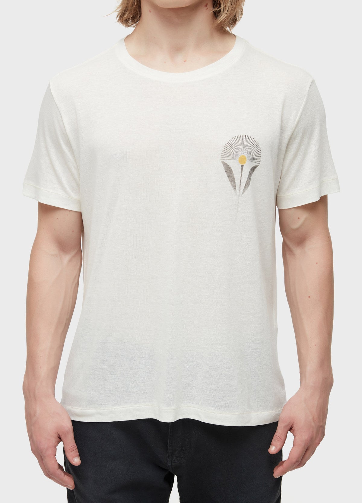 T-SHIRT LIGHT LINEN FLOWER SUN SHORT SLEEVE