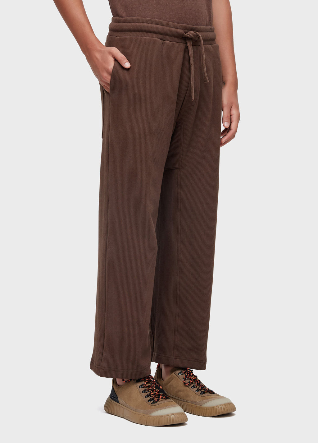 RIB-KNIT KIMONO PANTS IN WALNUT BROWN