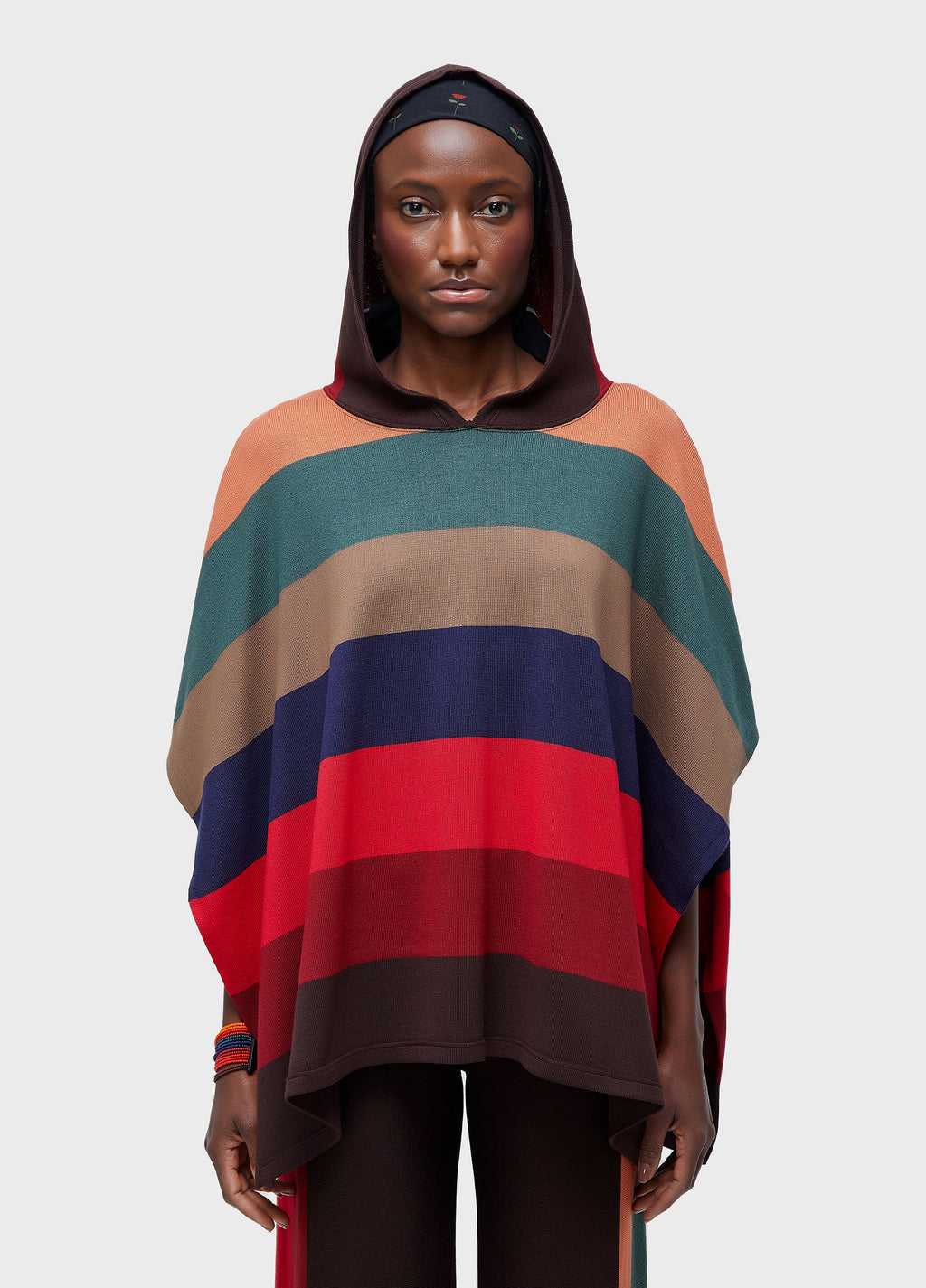 COLORFUL STRIPED HOODED PONCHO