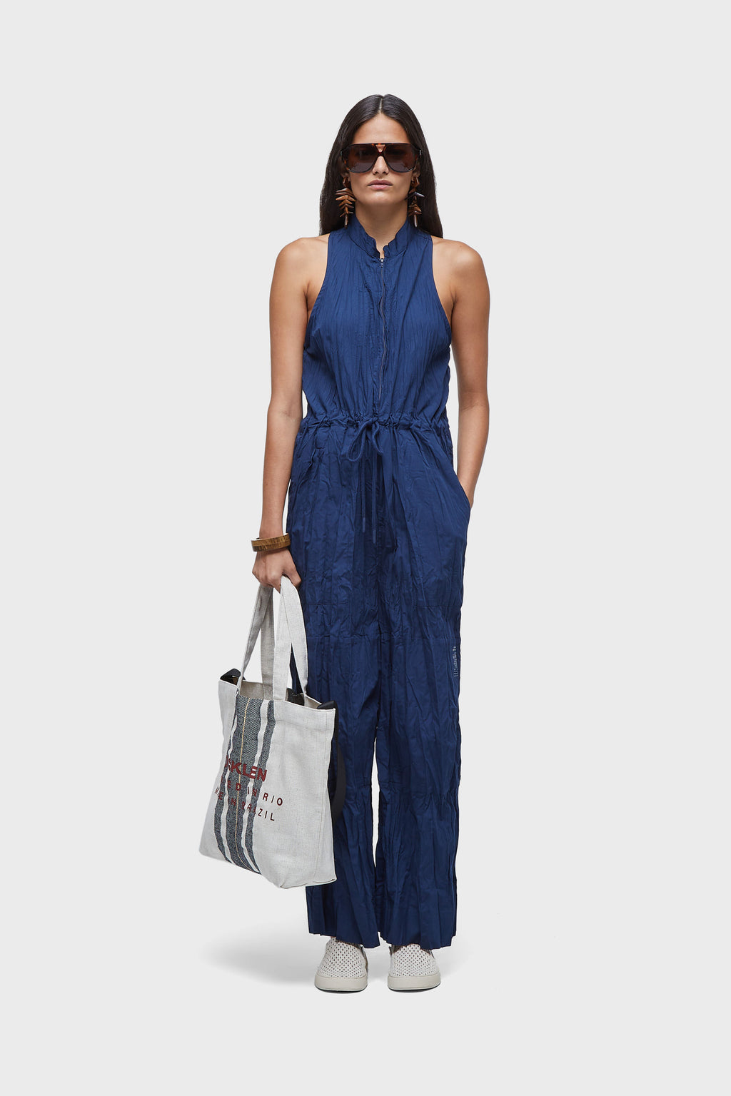 WRINKLED TRICOLINE SLEEVELESS JUMPSUIT