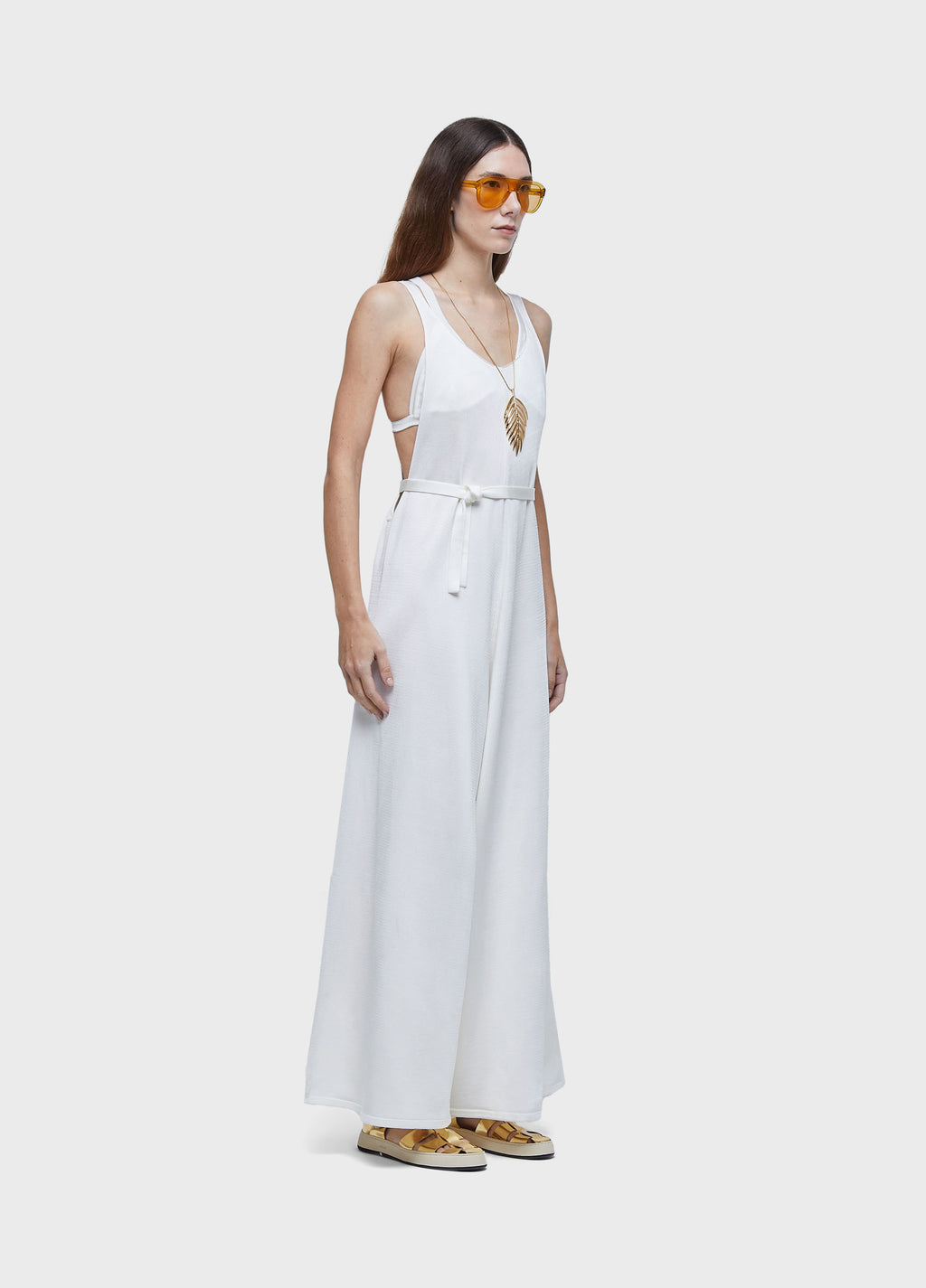 RAYON RACERBACK JUMPSUIT WITH TIE