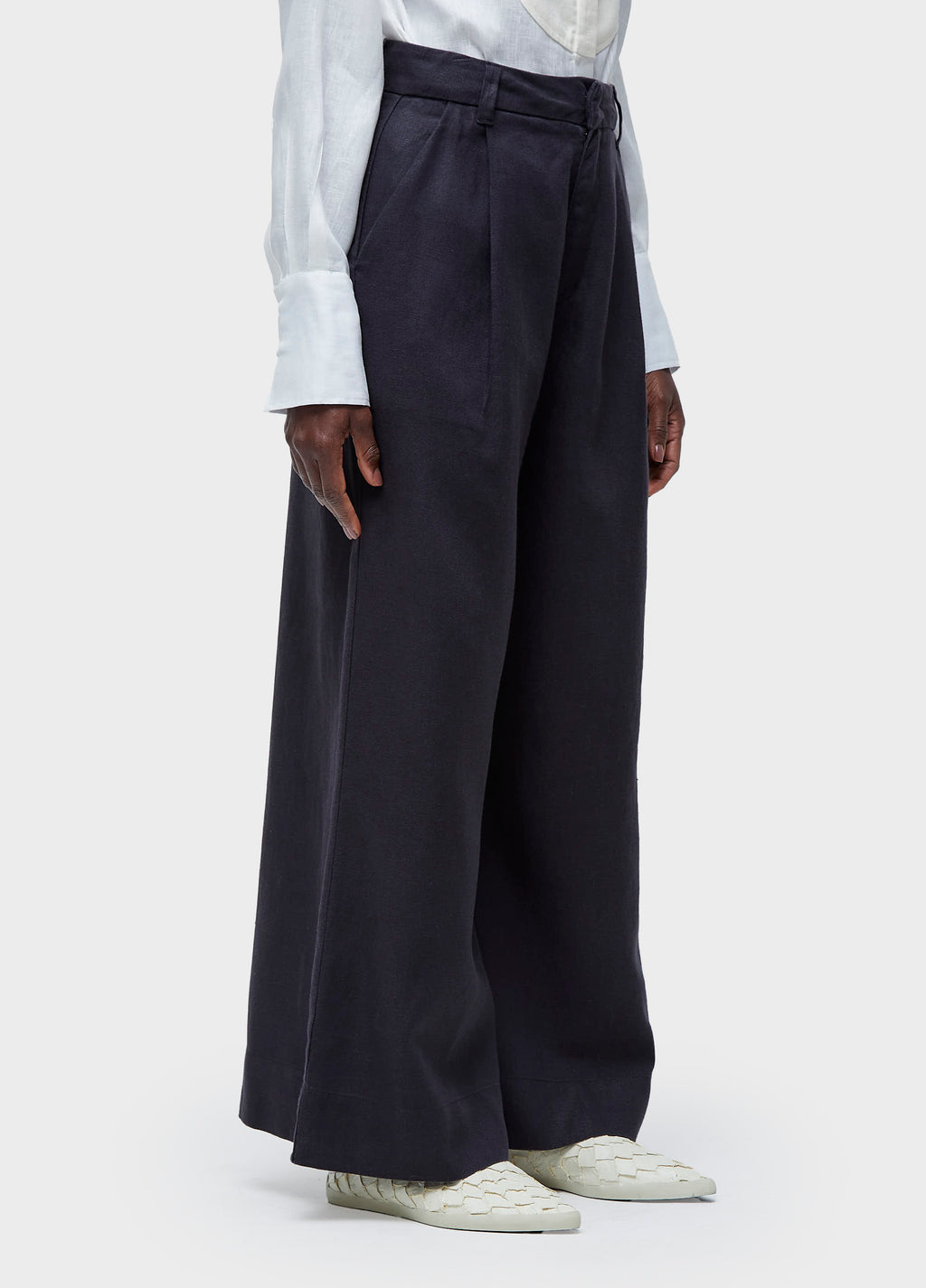 WAXED LINEN TUXEDO TROUSERS