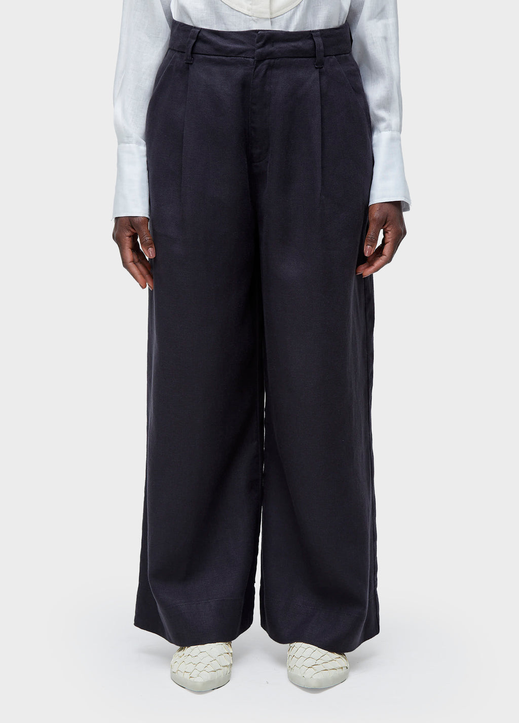 WAXED LINEN TUXEDO TROUSERS