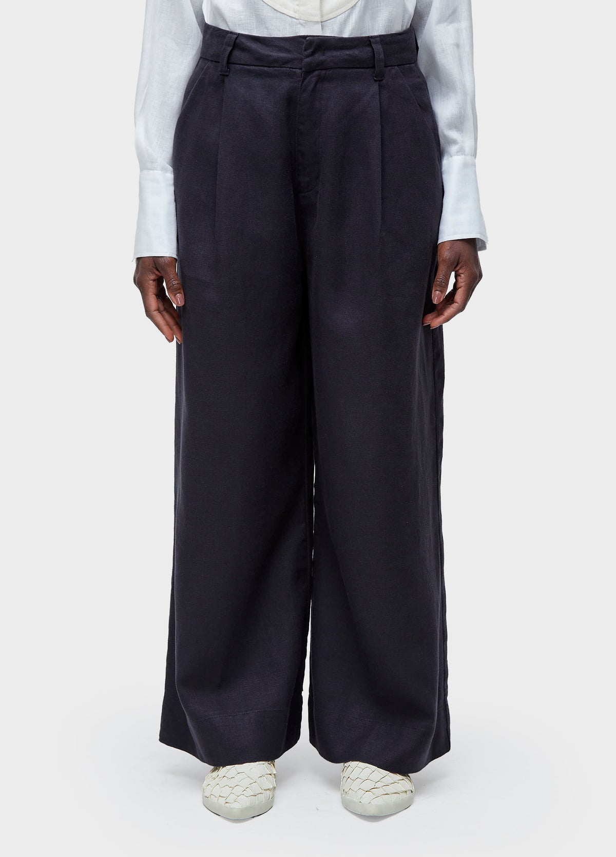 WAXED LINEN TUXEDO TROUSERS
