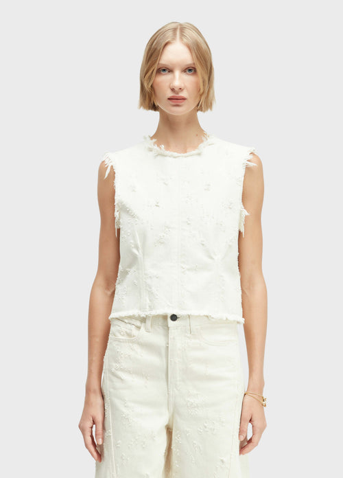 SLEEVELESS DENIM TEXTURE BLOUSE