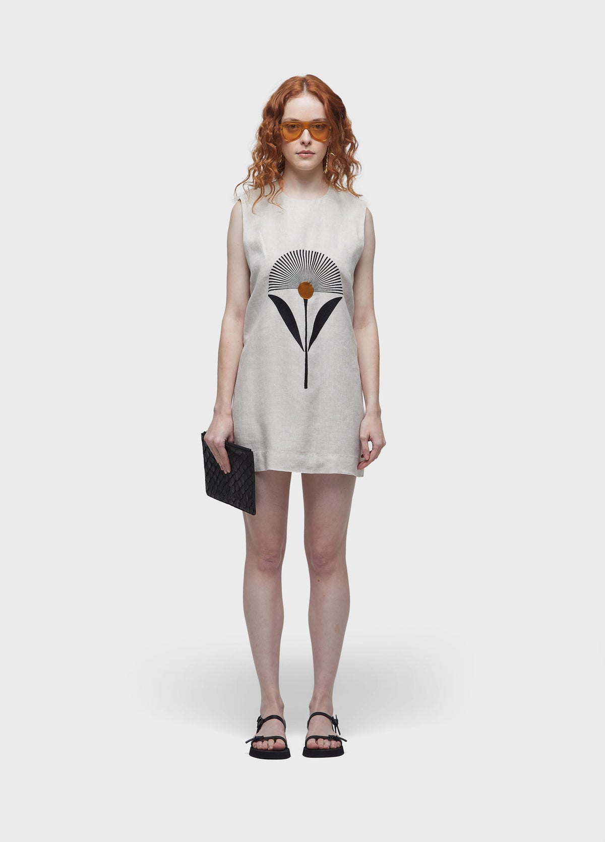 SUNFLOWER EMBROIDERED STRAIGHT DRESS