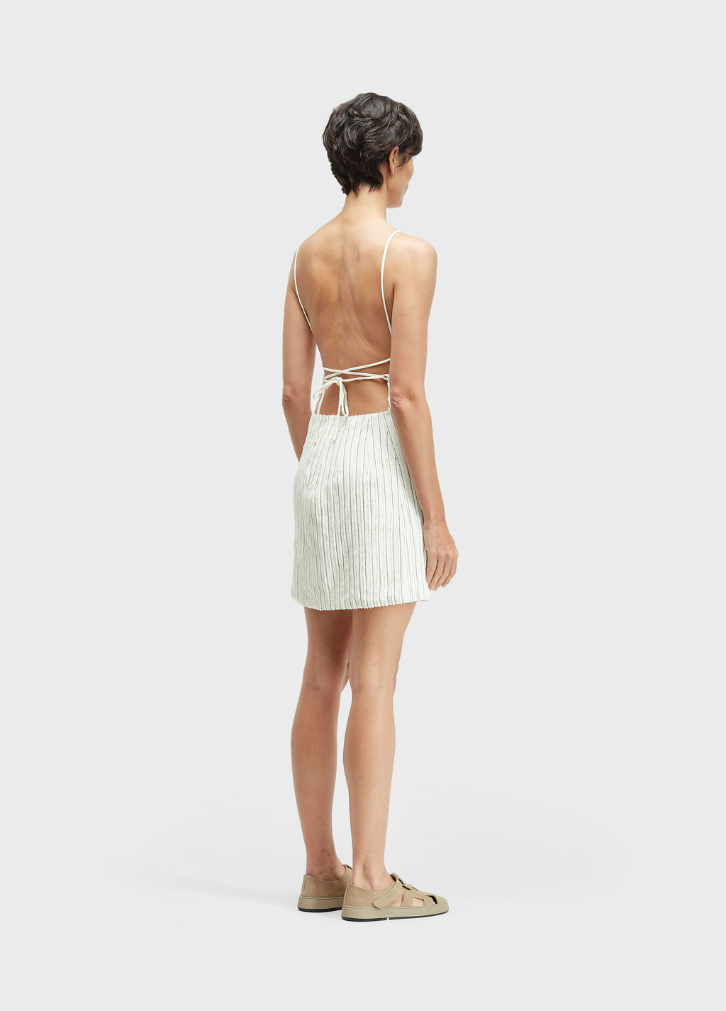 STRAPPY SMOCKED LINEN DRESS