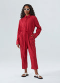 WRINKLED TRICOLINE LONG-SLEEVED JUMPSUIT
