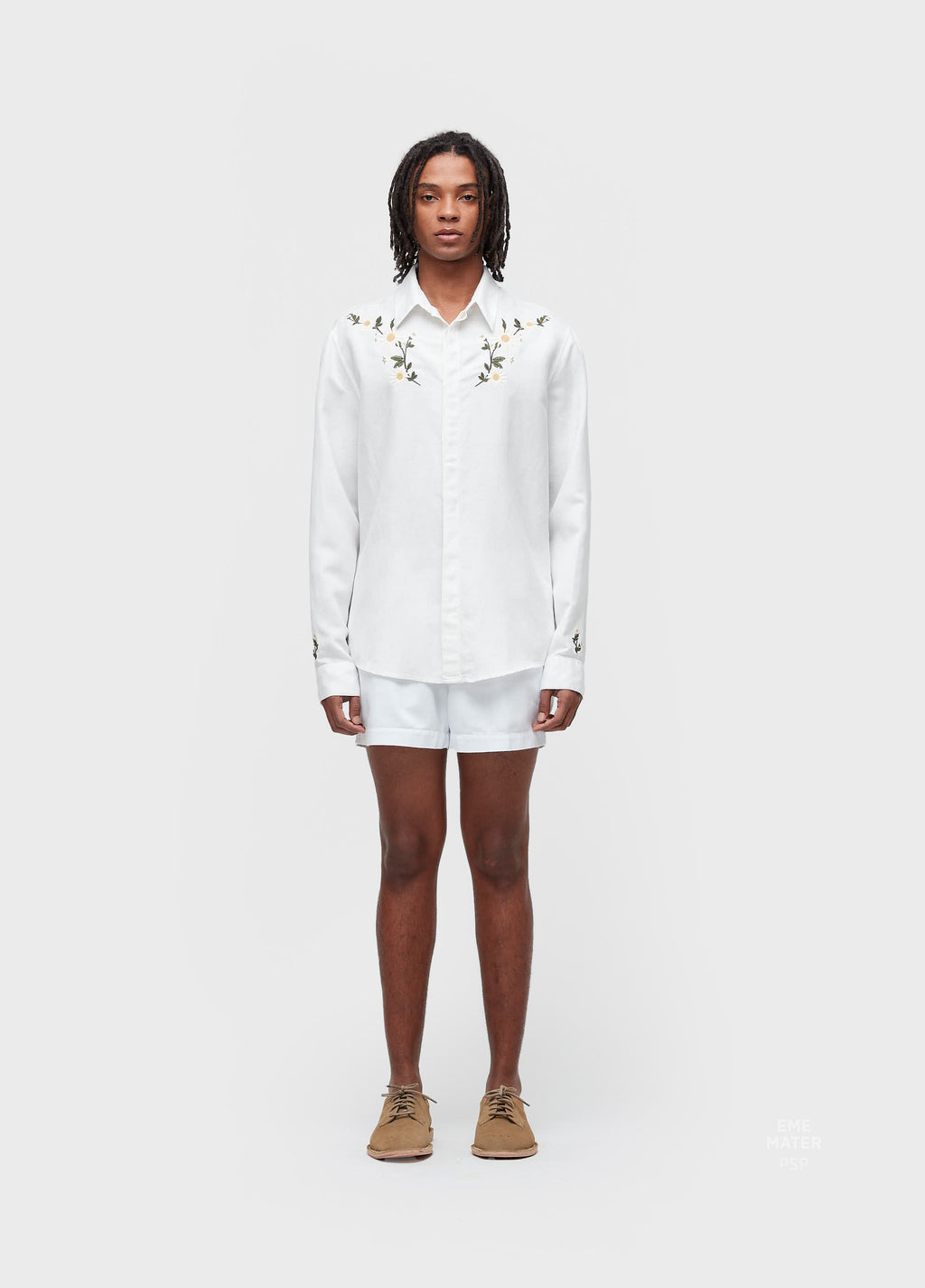 MEN'S LIGHT OFF-WHITE LINEN DAISY LONG-SLEEVED SHIRT