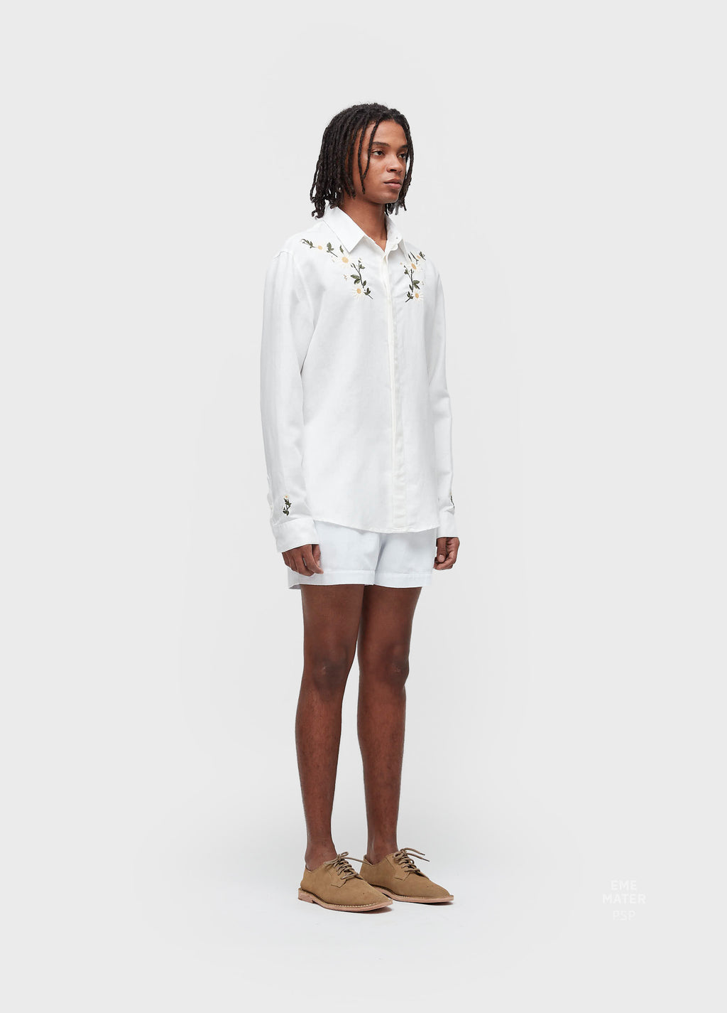 MEN'S LIGHT OFF-WHITE LINEN DAISY LONG-SLEEVED SHIRT