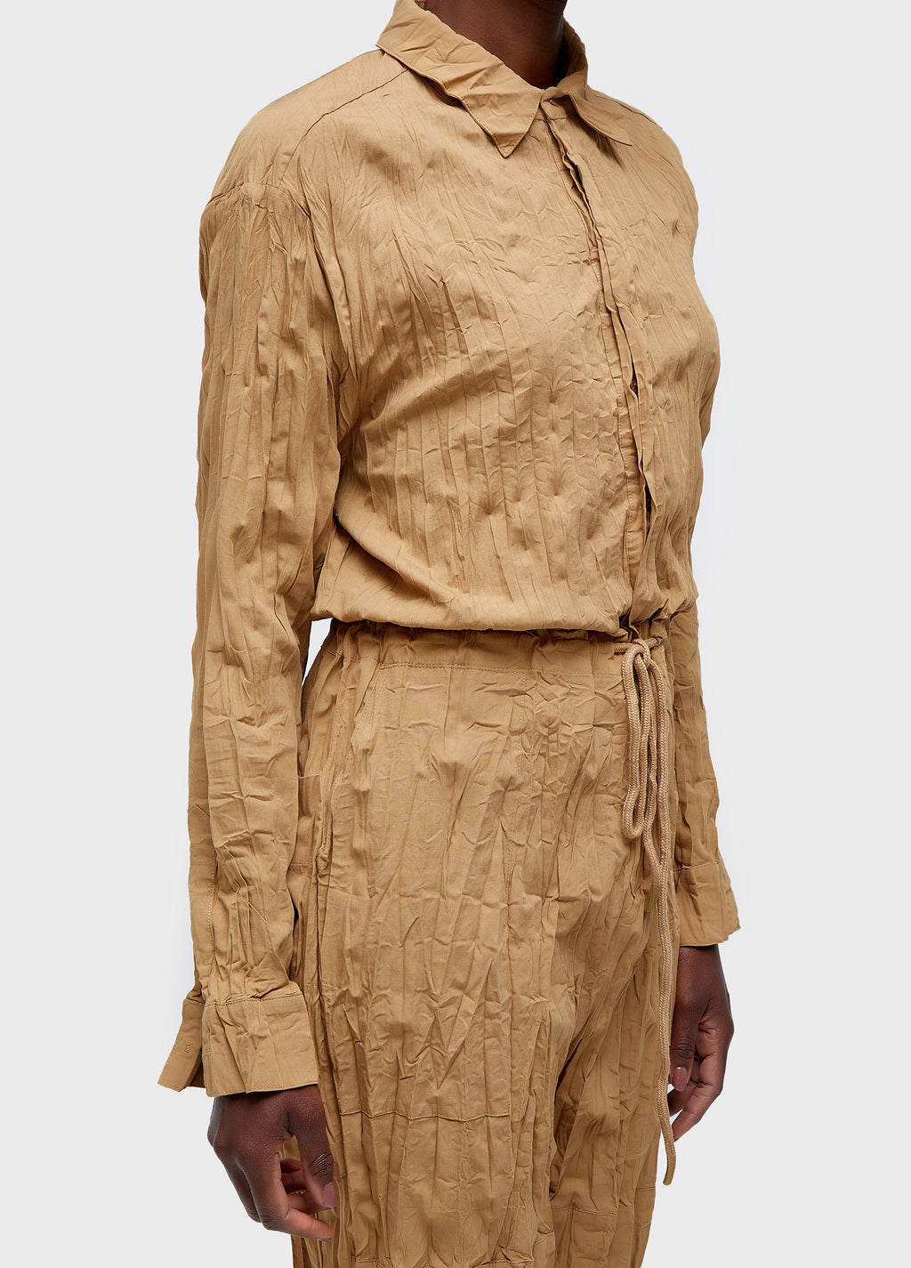 LONG SLEEVE WRINKLED TRICOLINE JUMPSUIT