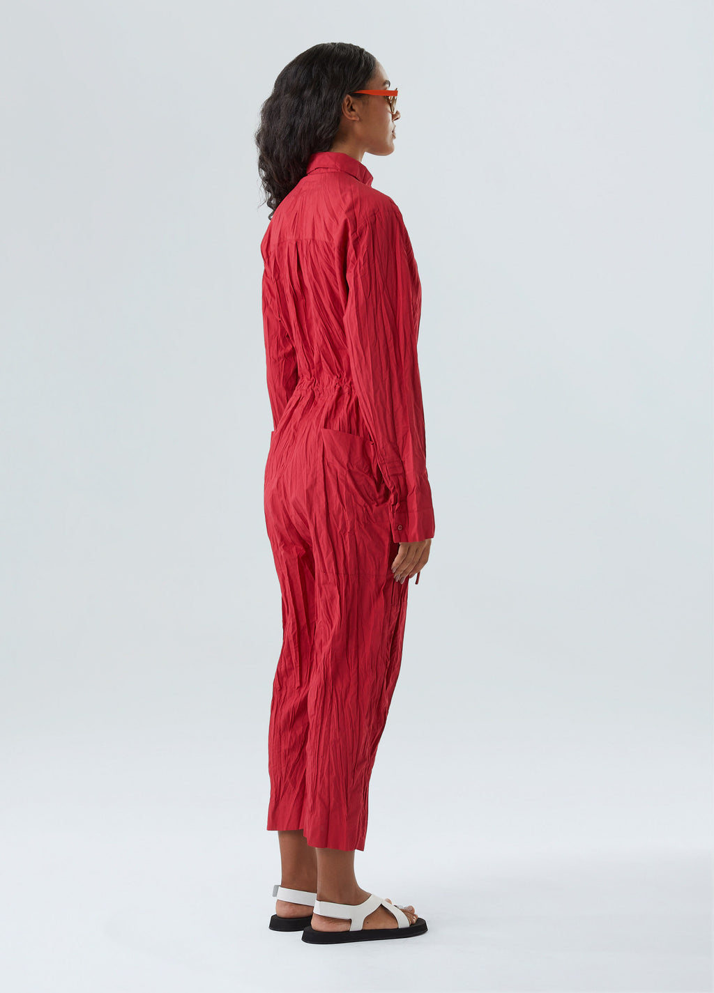 WRINKLED TRICOLINE LONG-SLEEVED JUMPSUIT
