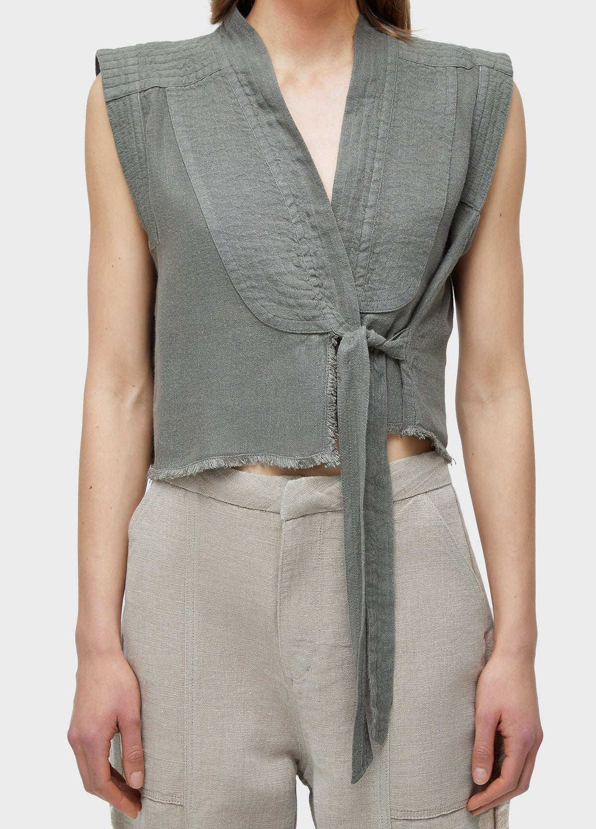 RECYCLED LINEN TIE-FRONT BLOUSE
