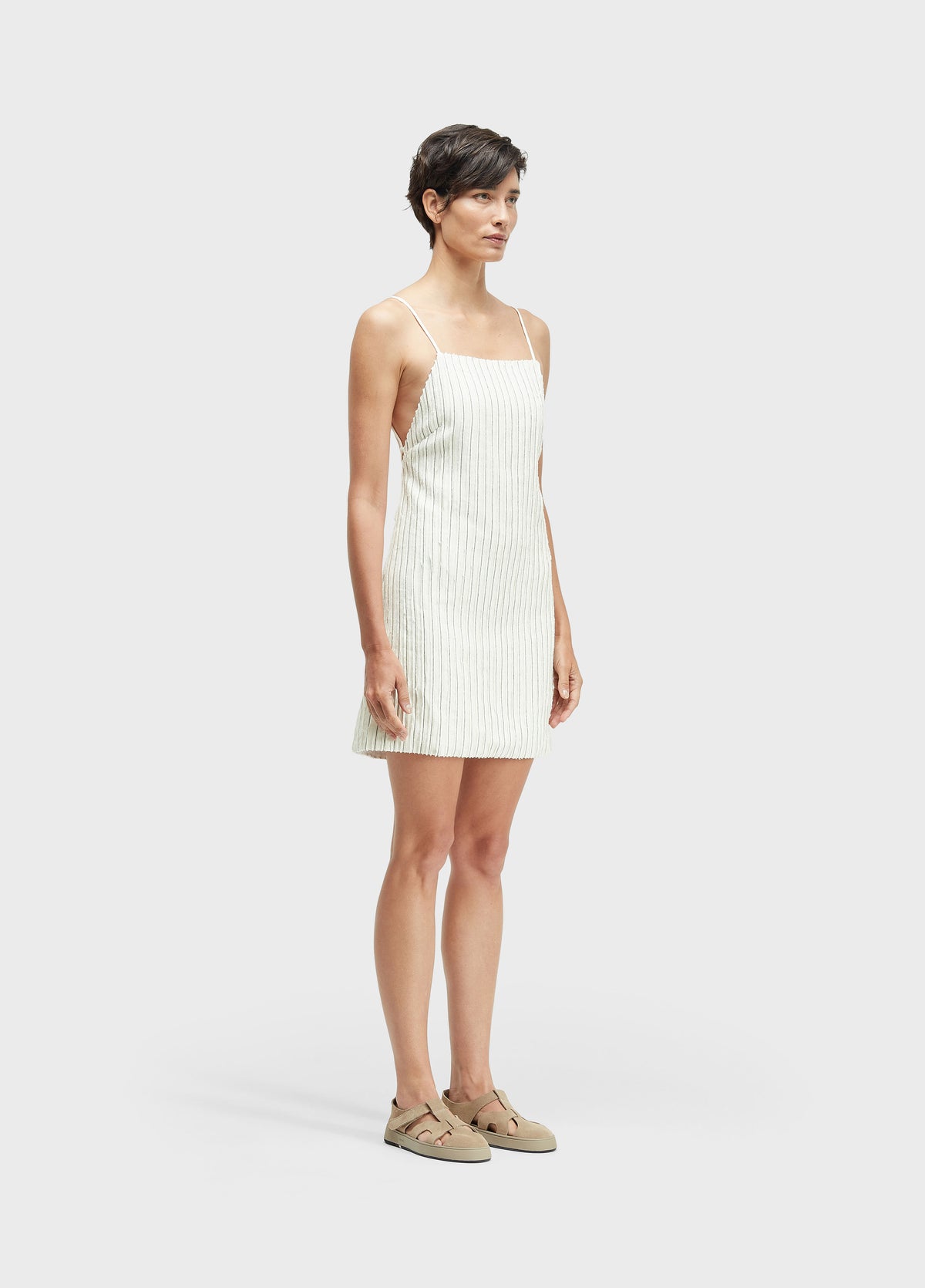 STRAPPY SMOCKED LINEN DRESS