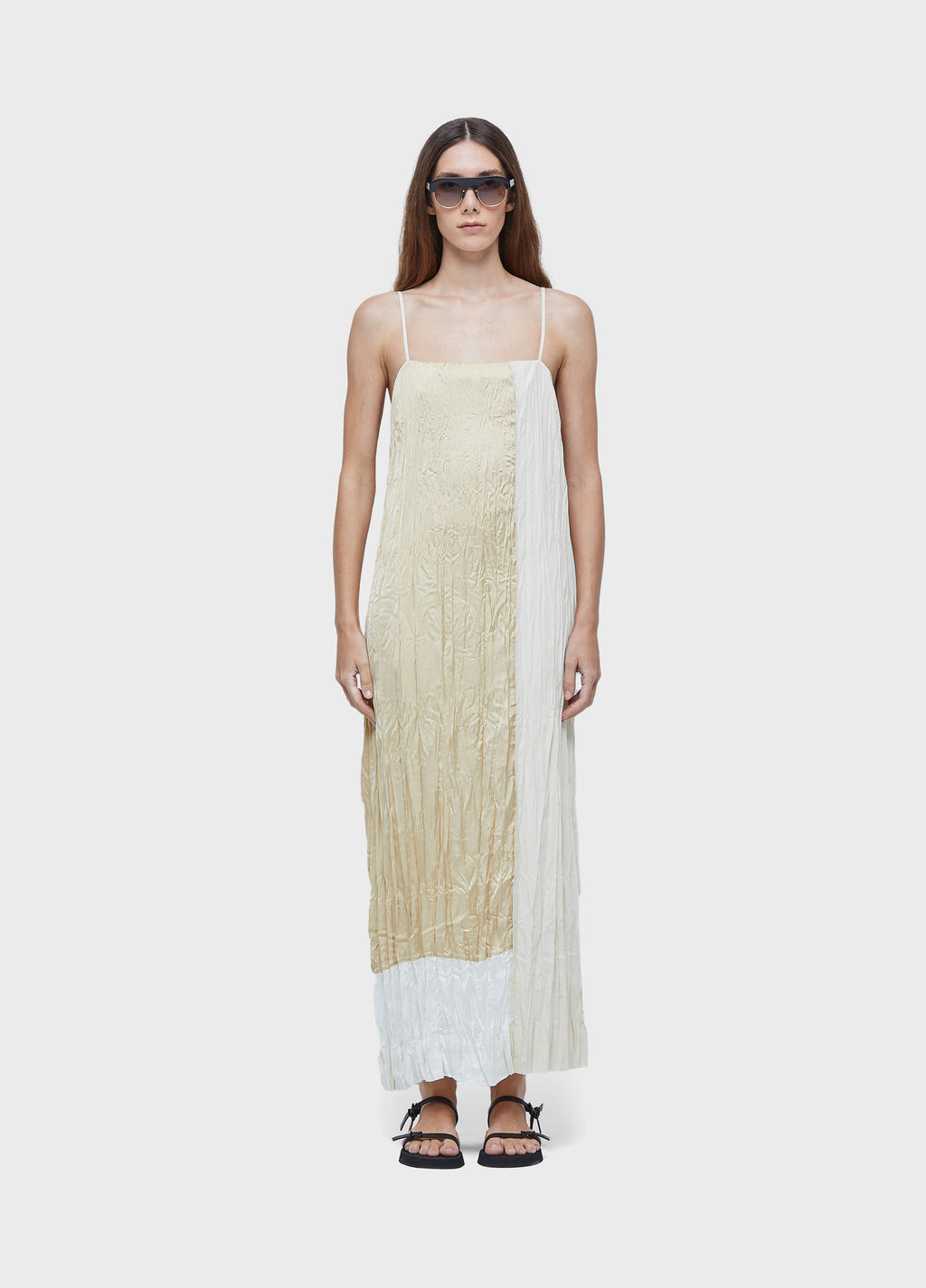 WRINKLED SATIN CAMI DRESS + TRICOLINE