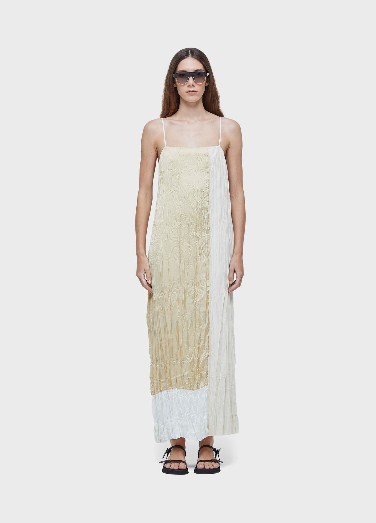 WRINKLED SATIN CAMI DRESS + TRICOLINE