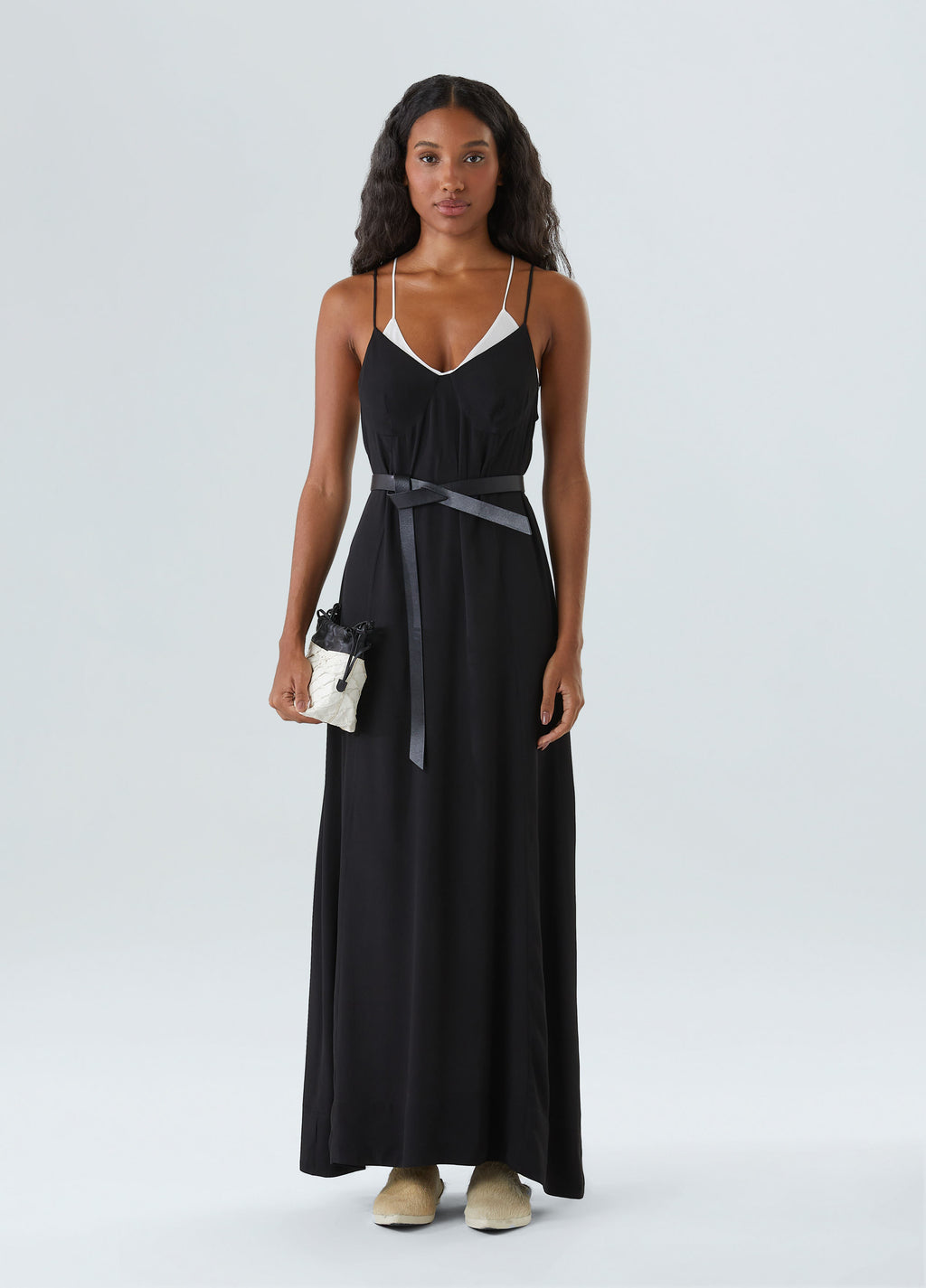 OVERLAY STRAP MIDI DRESS