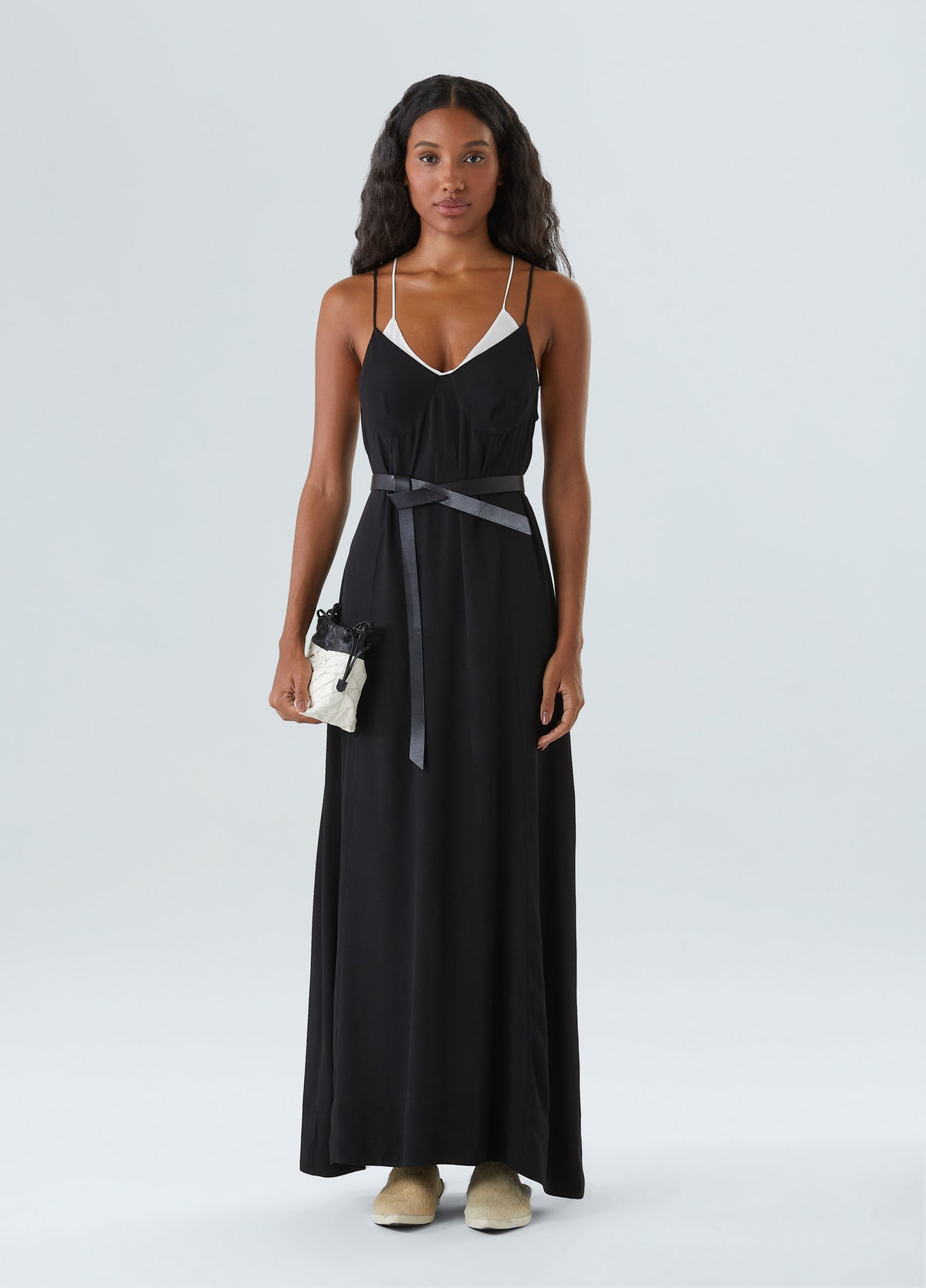 OVERLAY STRAP MIDI DRESS