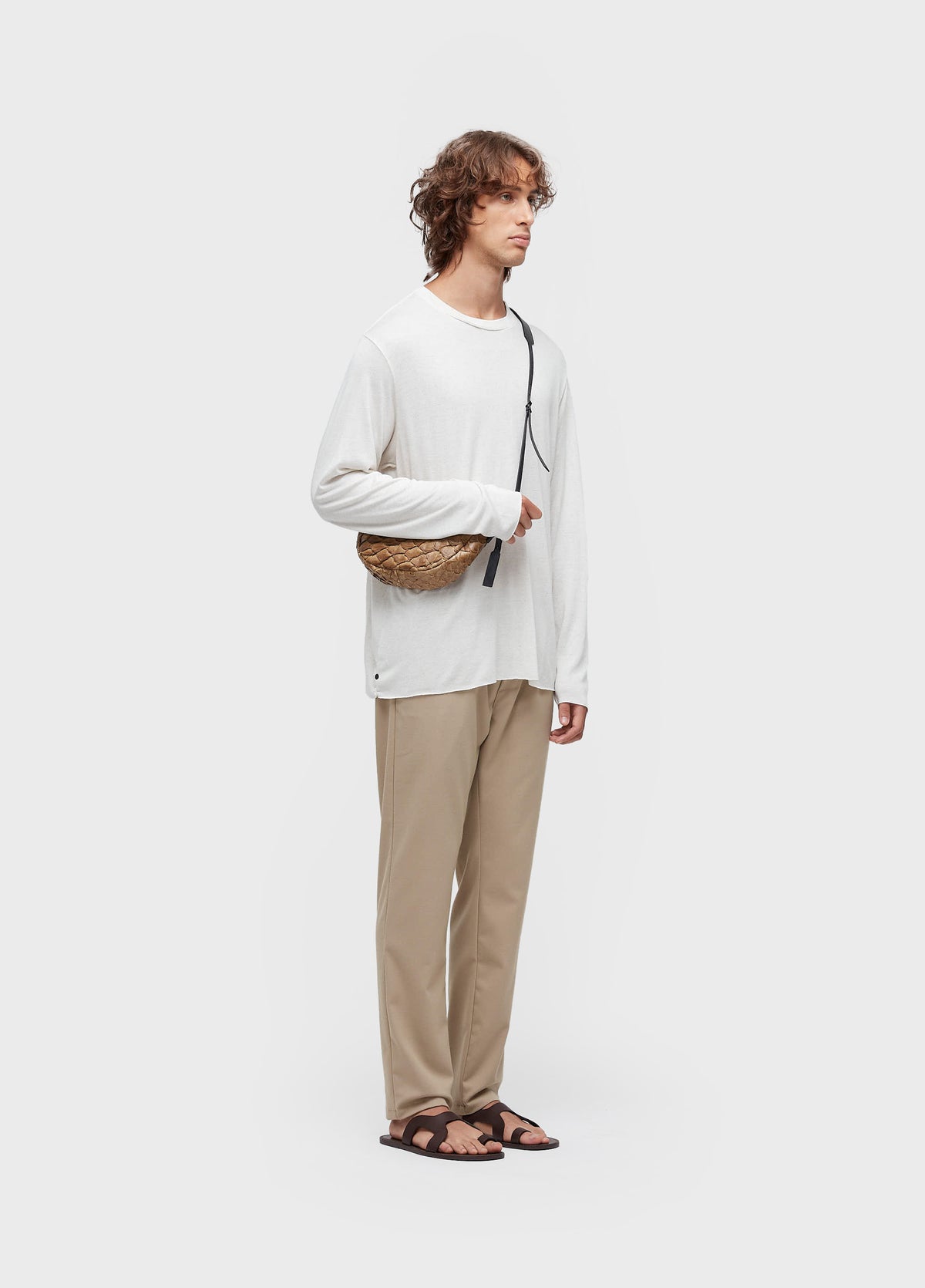 T-SHIRT WITH LINEN LOOK AND LONG SLEEVES