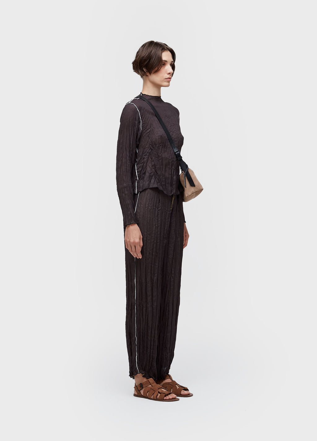 WRINKLE SATIN DOUBLE-FACED LONG-SLEEVED BLOUSE