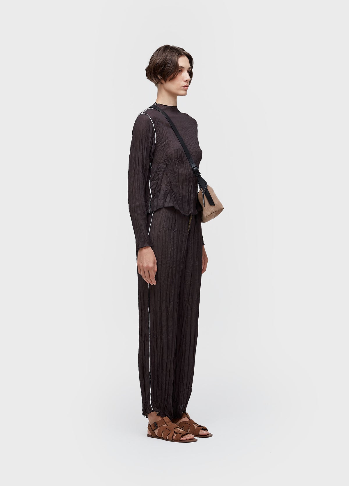 WRINKLE SATIN DOUBLE-FACED LONG-SLEEVED BLOUSE