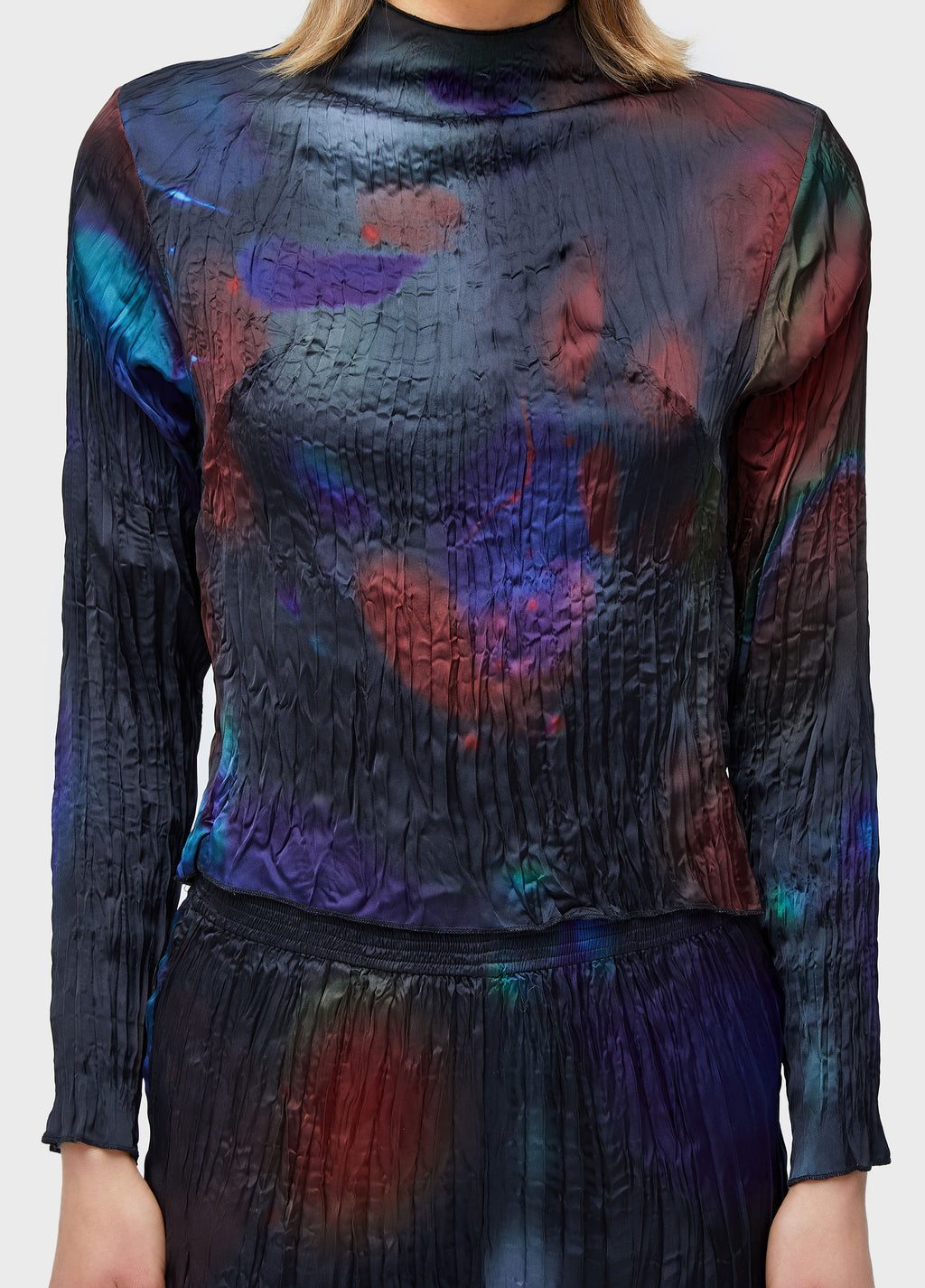 BLOUSE LS WRINKLED SATIN ROSE BLUR DOUBLE
