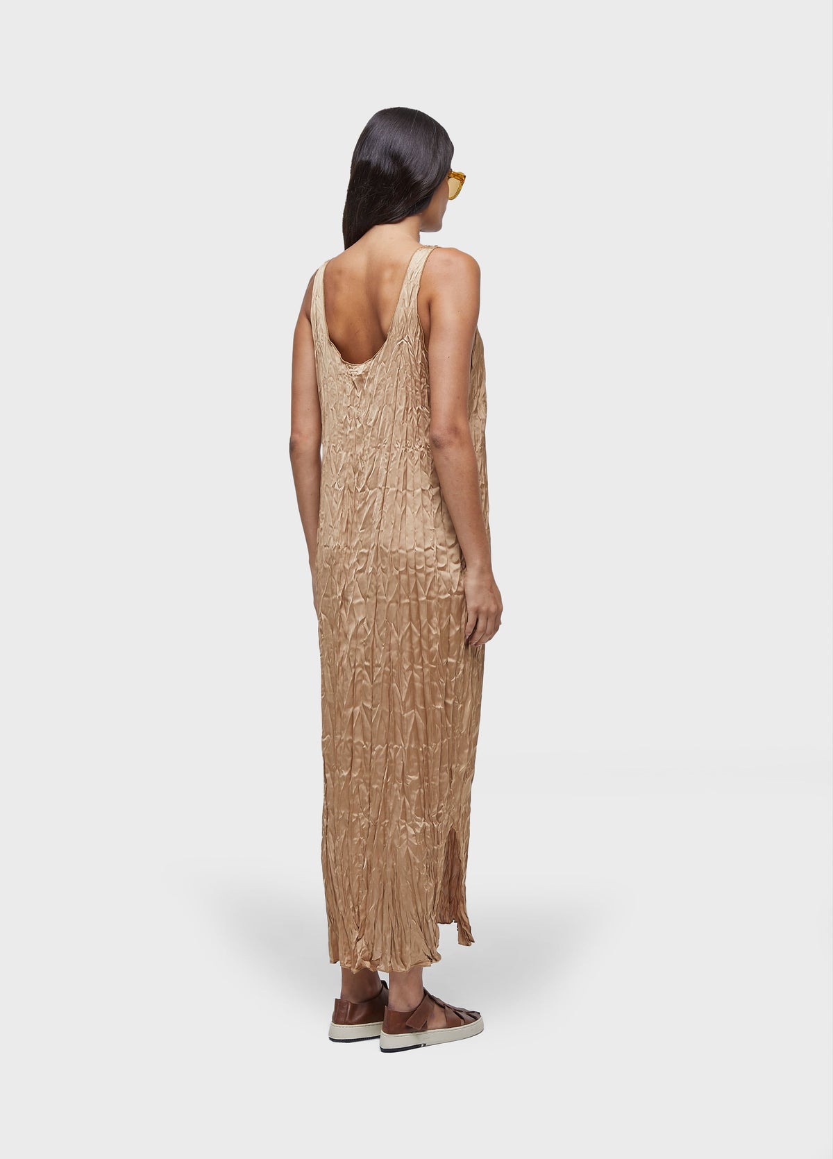 WRINKLED SATIN SLEEVELESS DRESS