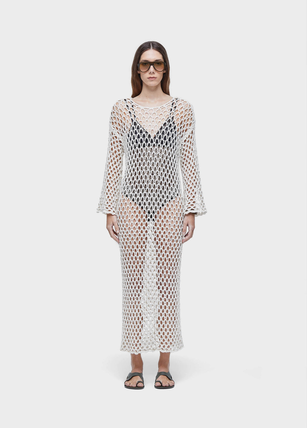 OPEN KNIT LONG-SLEEVED DRESS