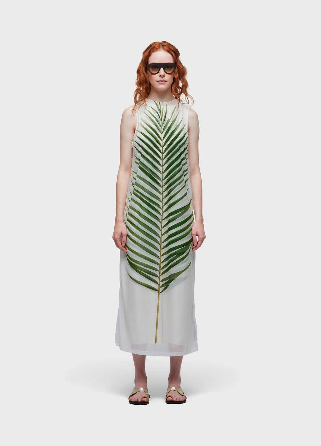 PALM TULLE SLEEVELESS DRESS