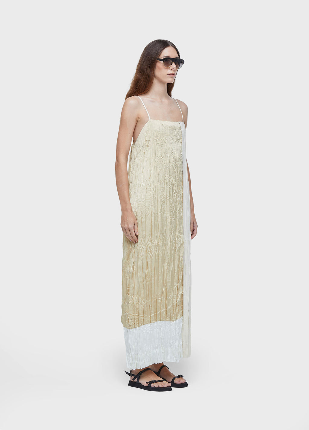 WRINKLED SATIN CAMI DRESS + TRICOLINE