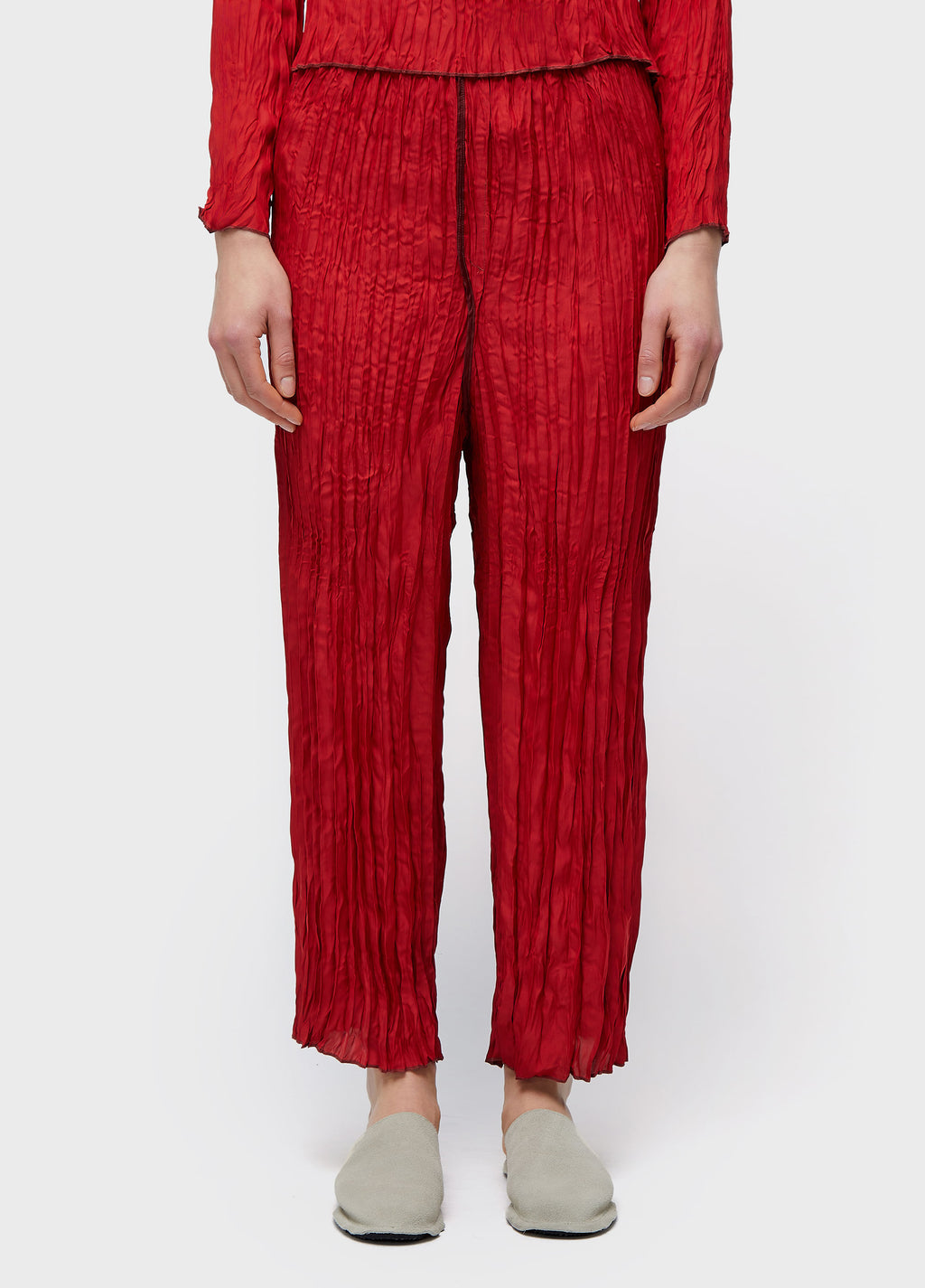 WRINKLED DOUBLE-FACED SATIN STRAIGHT-LEG PANTS