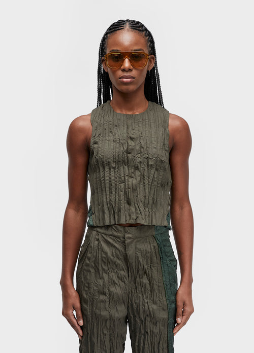 WINKLE SLEEVELESS TRICOLINE SATIN BLOUSE