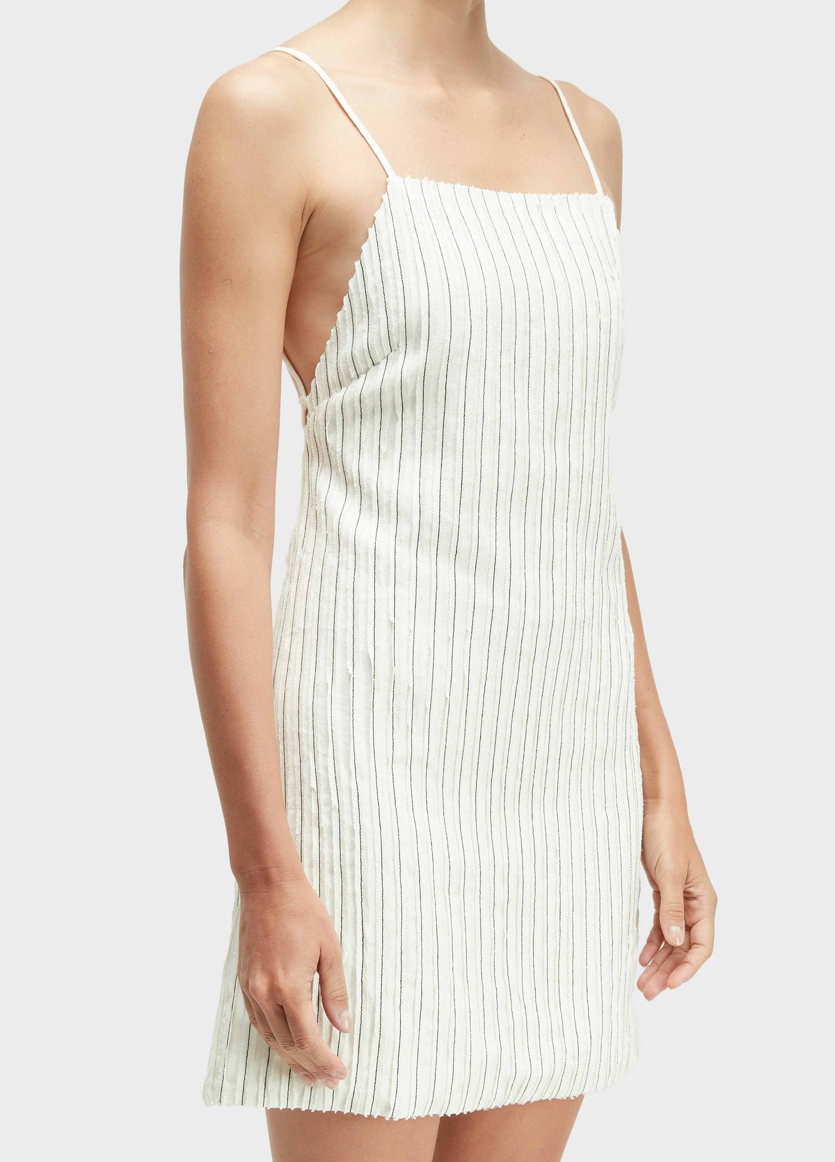 STRAPPY SMOCKED LINEN DRESS