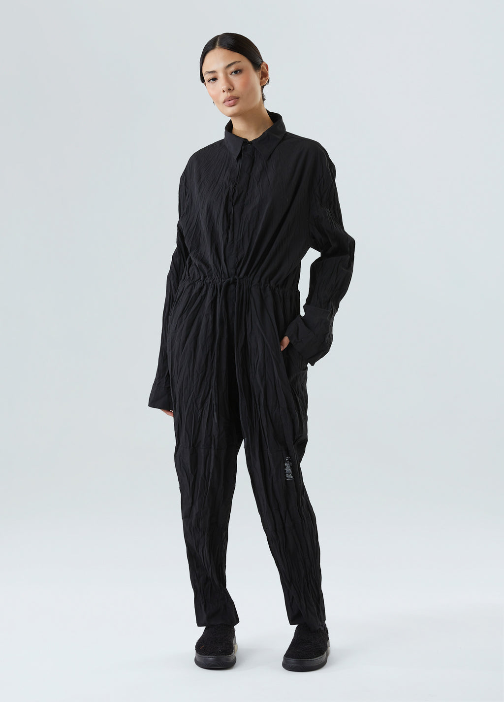 LONG SLEEVE WRINKLED TRICOLINE JUMPSUIT