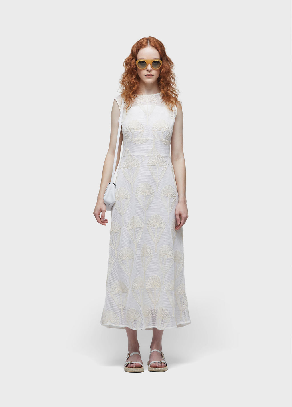 SUN FLOWER EMBROIDERED MESH DRESS
