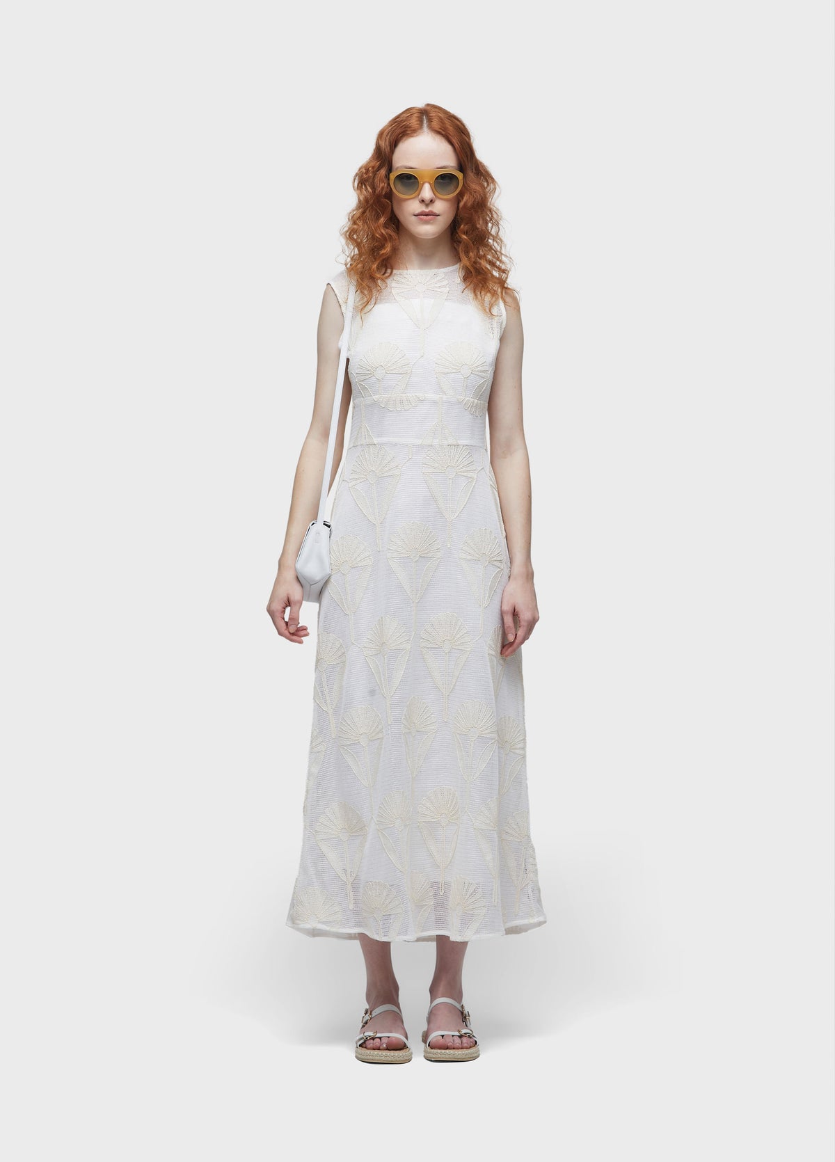 SUN FLOWER EMBROIDERED MESH DRESS
