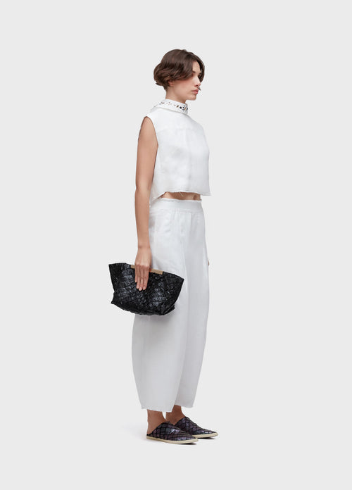 CRYSTAL-EMBELLISHED SLEEVELESS LINEN BLOUSE