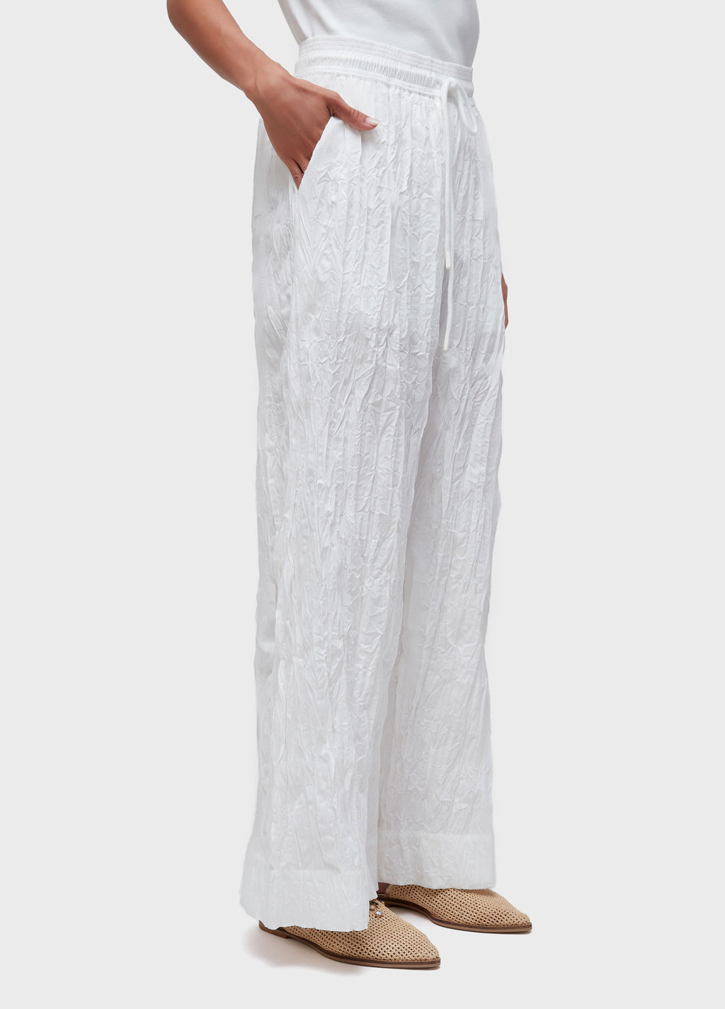 WRINKLE TRICOLINE STRAIGHT-LEG PANTS