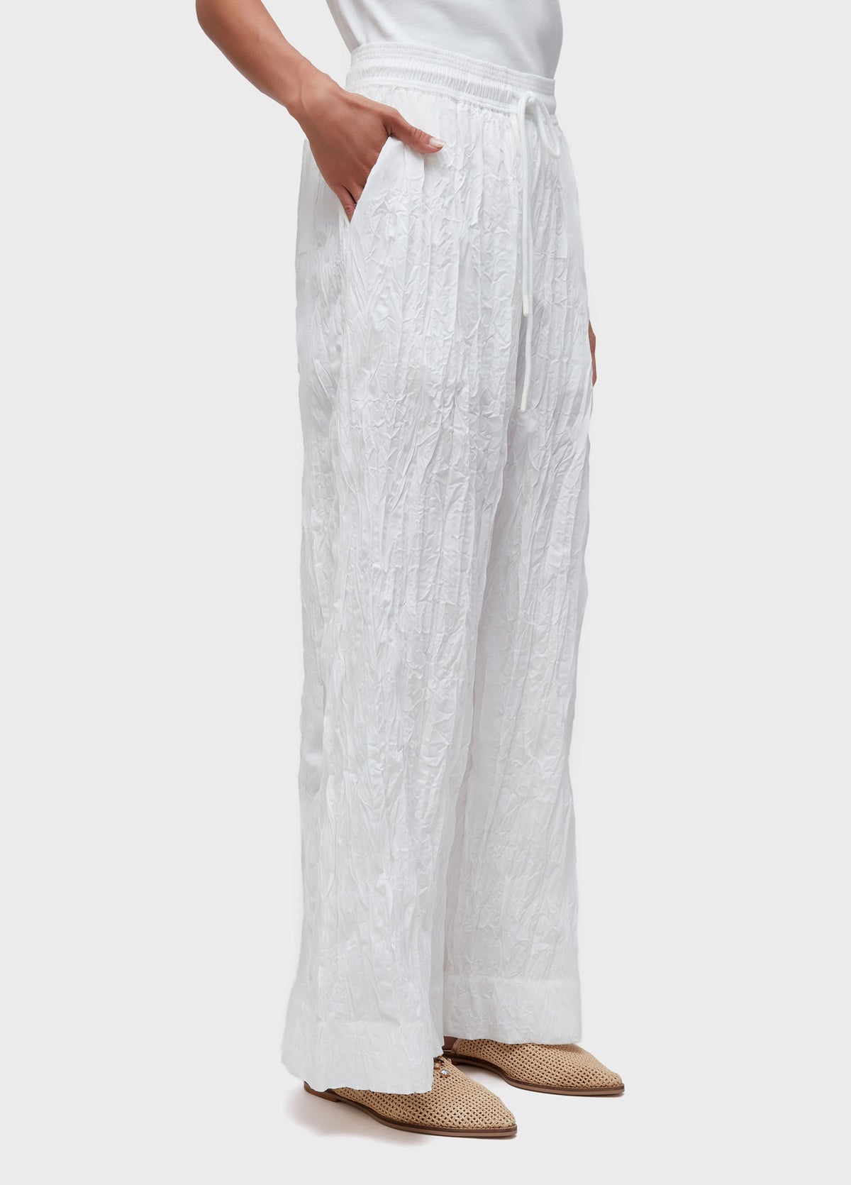 WRINKLE TRICOLINE STRAIGHT-LEG PANTS