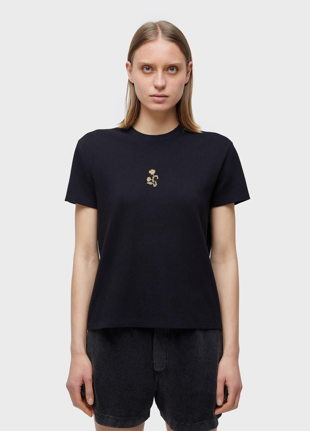 EMBROIDERED TINY ROSE T-SHIRT