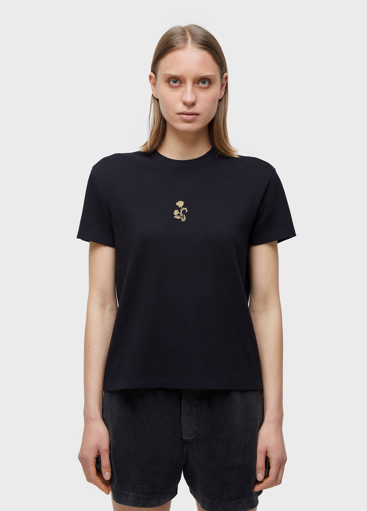EMBROIDERED TINY ROSE T-SHIRT