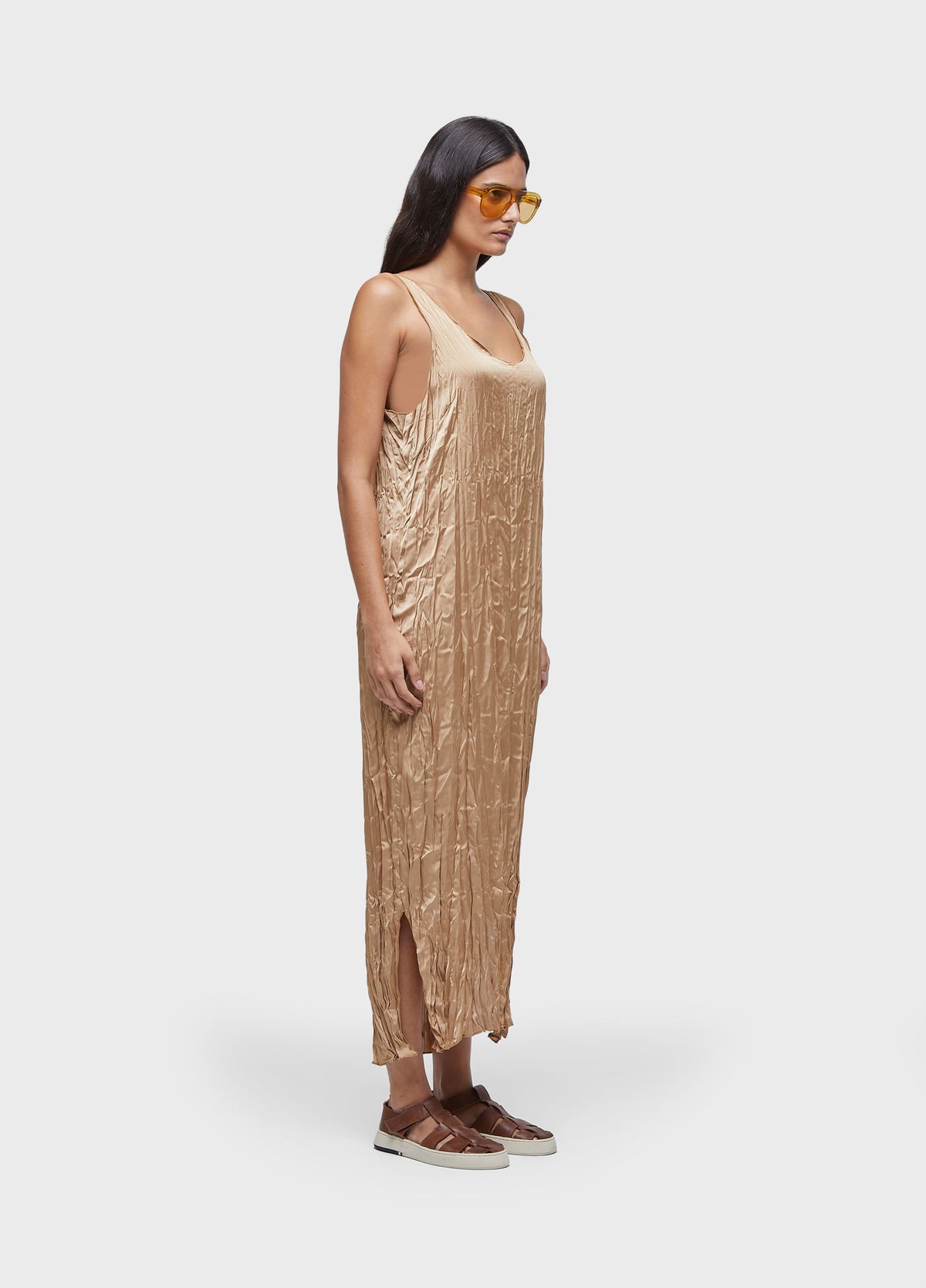 WRINKLED SATIN SLEEVELESS DRESS