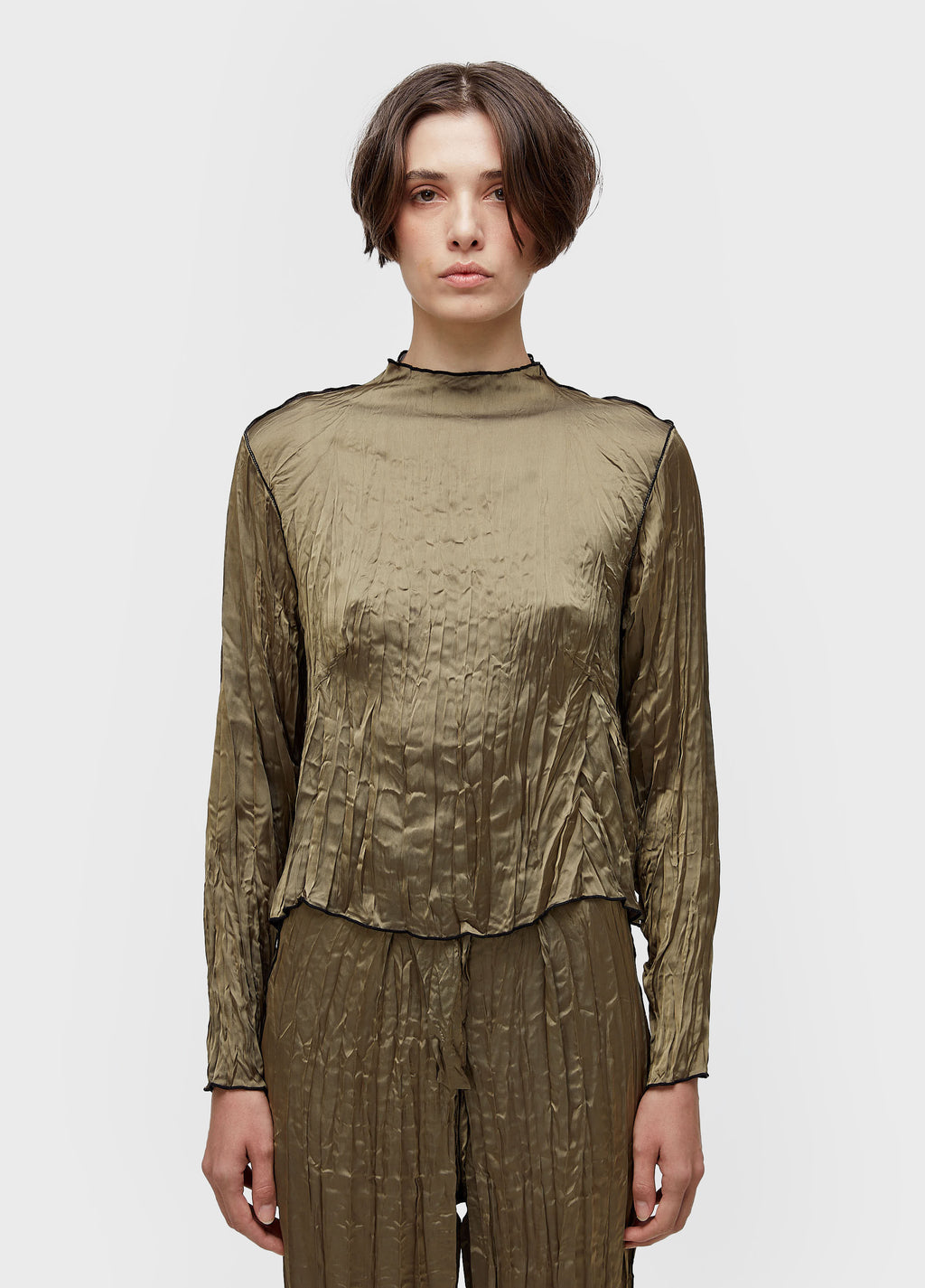 WRINKLE SATIN DOUBLE-FACED LONG-SLEEVED BLOUSE