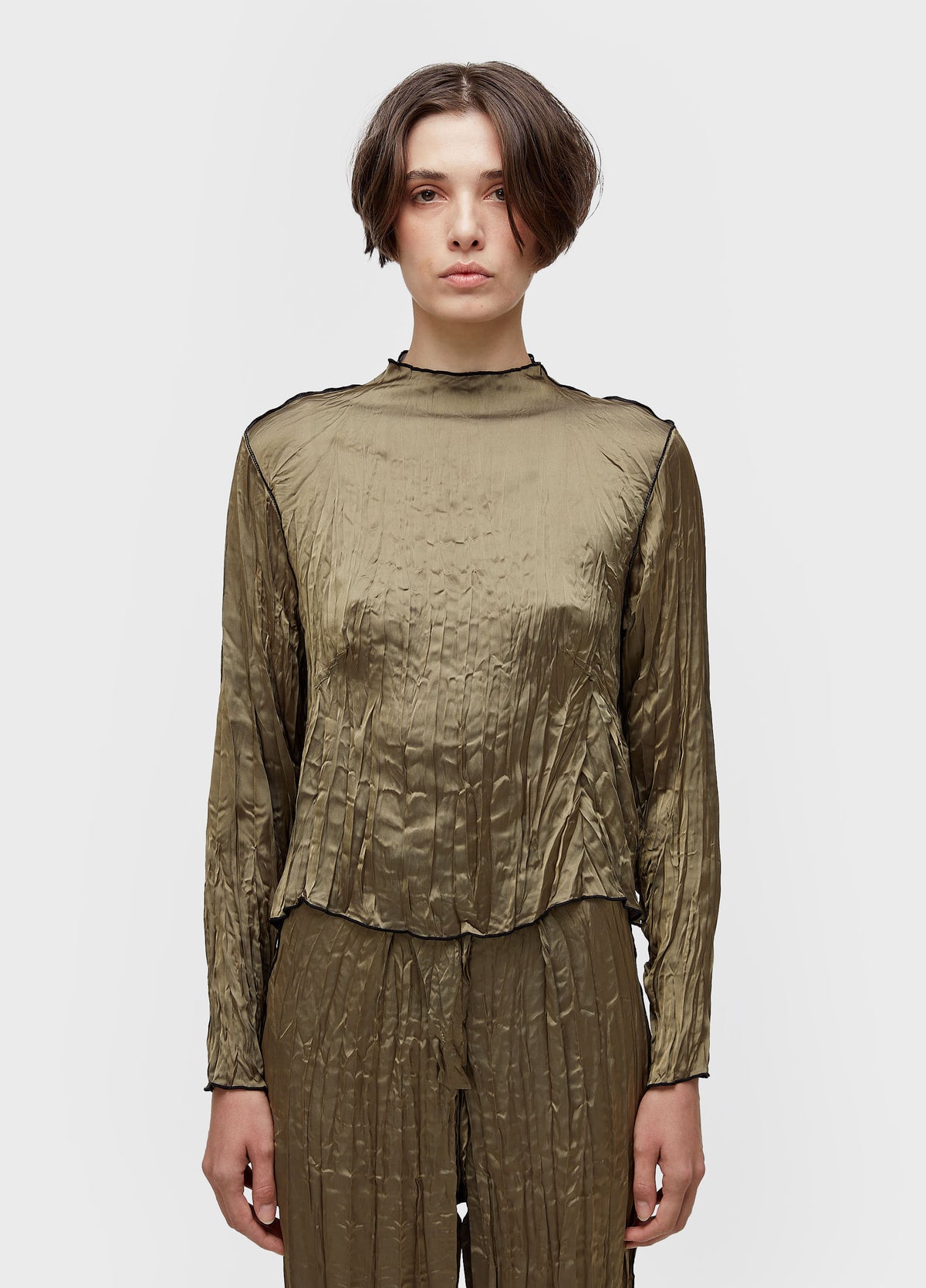 WRINKLE SATIN DOUBLE-FACED LONG-SLEEVED BLOUSE
