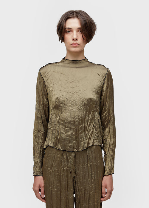 WRINKLE SATIN DOUBLE-FACED LONG-SLEEVED BLOUSE