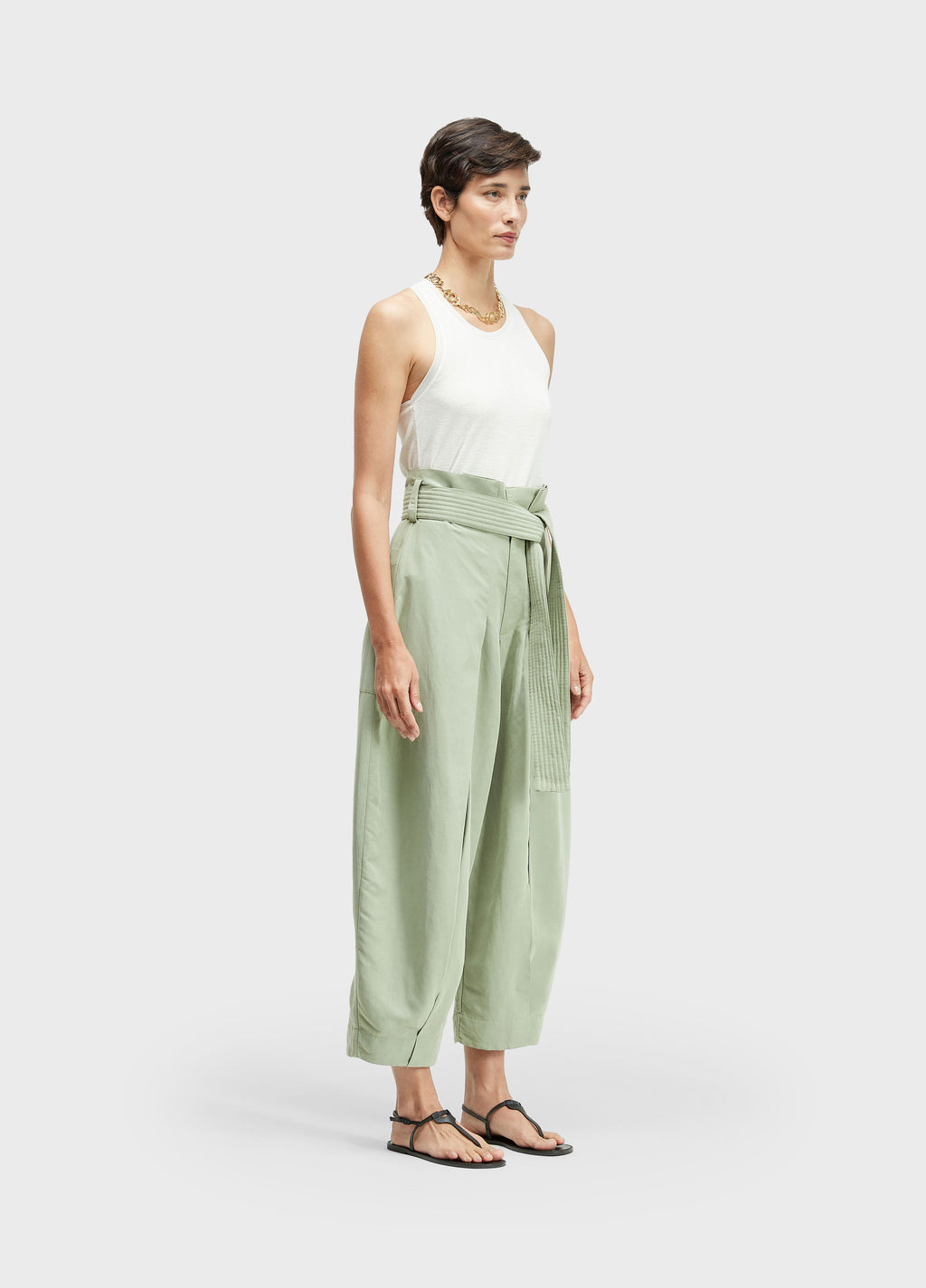 LINEN TOPSTITCH TROUSERS