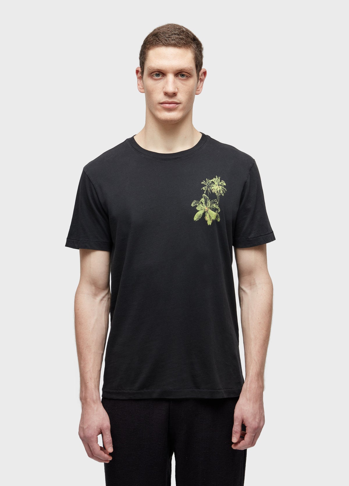 T-SHIRT SOFT USED PALM TREE BLACK SHORT SLEEVE