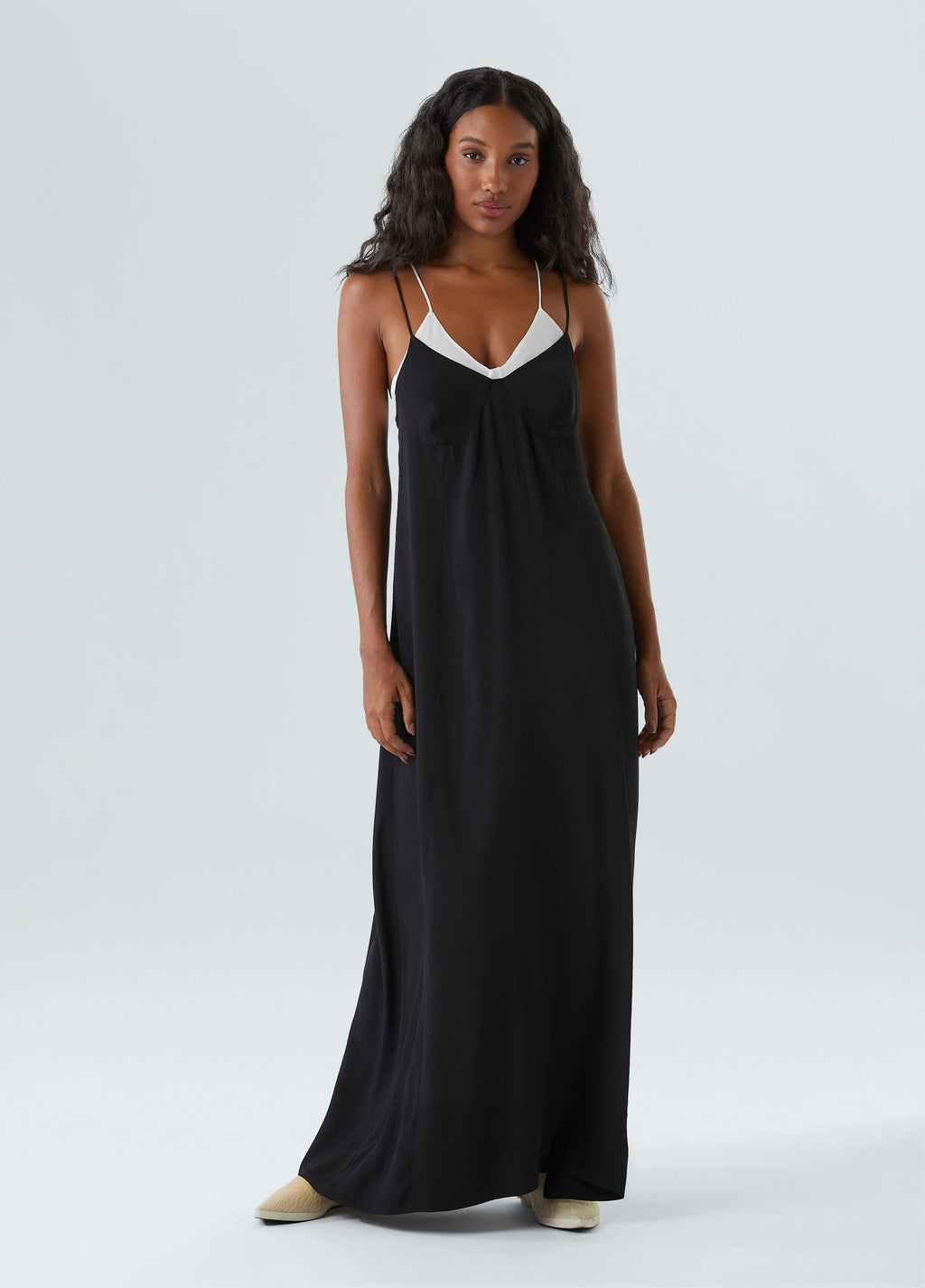 OVERLAY STRAP MIDI DRESS